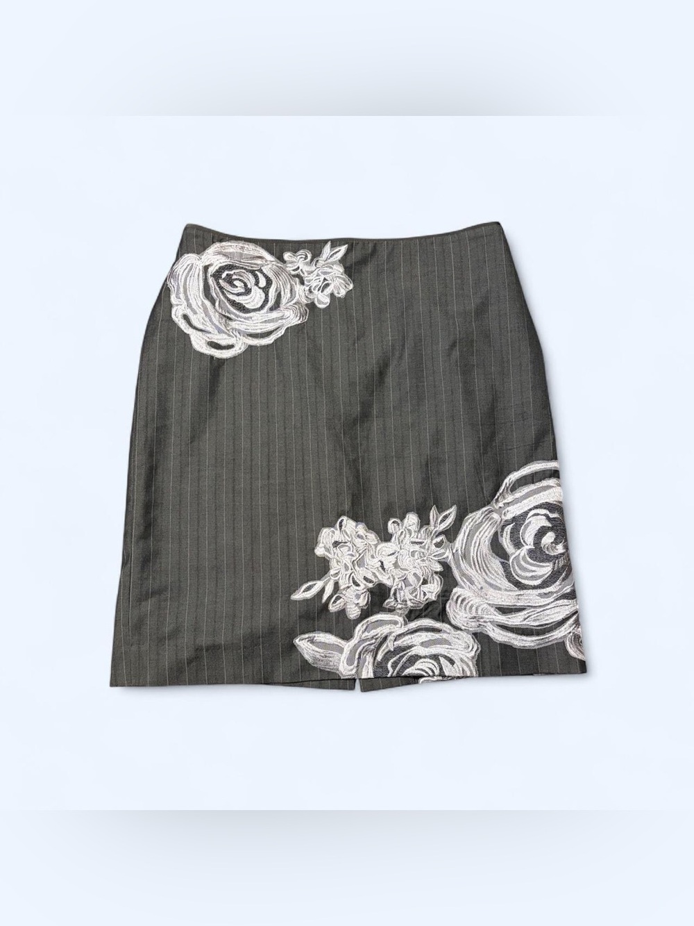 Goth Grey Pinstripe Floral Skirt by Peter Nygard!